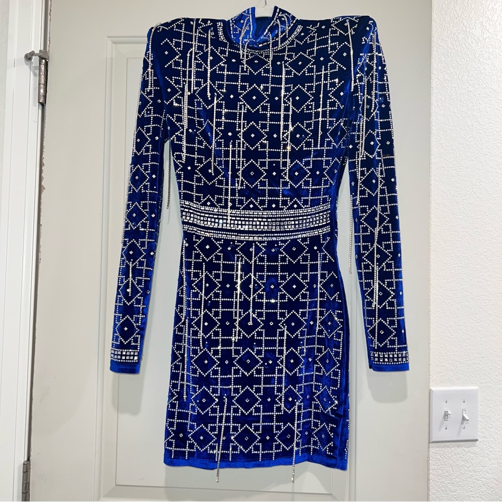 Blue Embellished Sude Dress